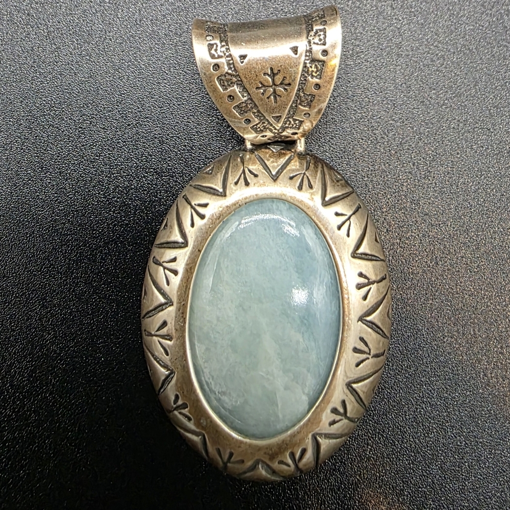 Vtg Carolyn Pollack Sterling Silver Milky Aquamarine Relios Southwest Pendant